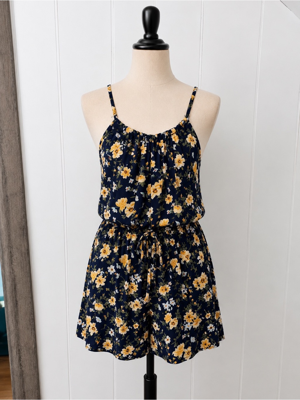 Floral Spaghetti Strap Romper with Yellow Flowers